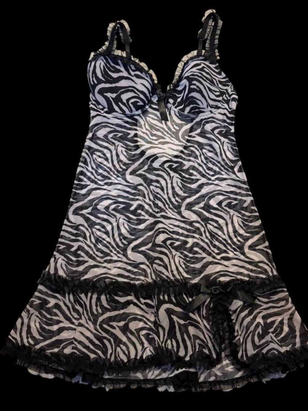 Rampage Black and White Zebra-Print Lace Trim Chemise